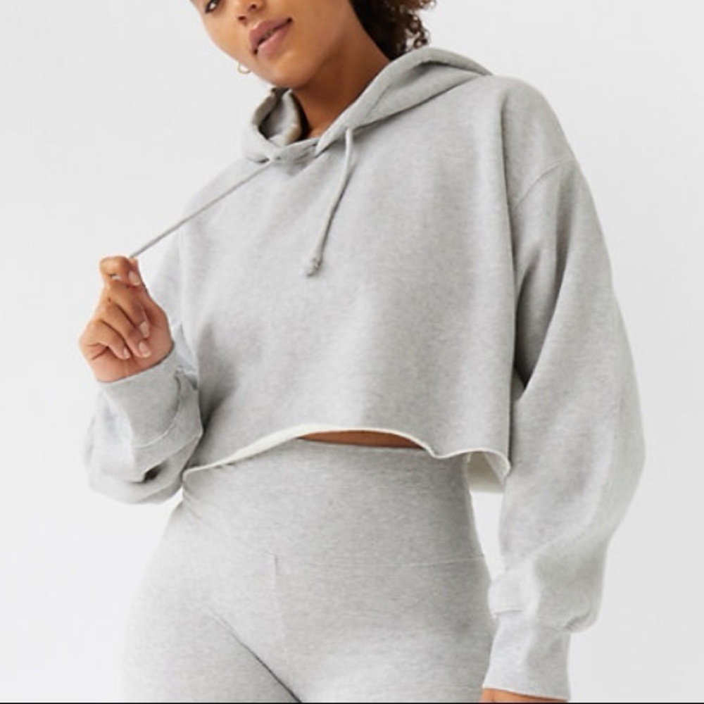 Aritzia TNA Light Gray Cropped Hoodie
